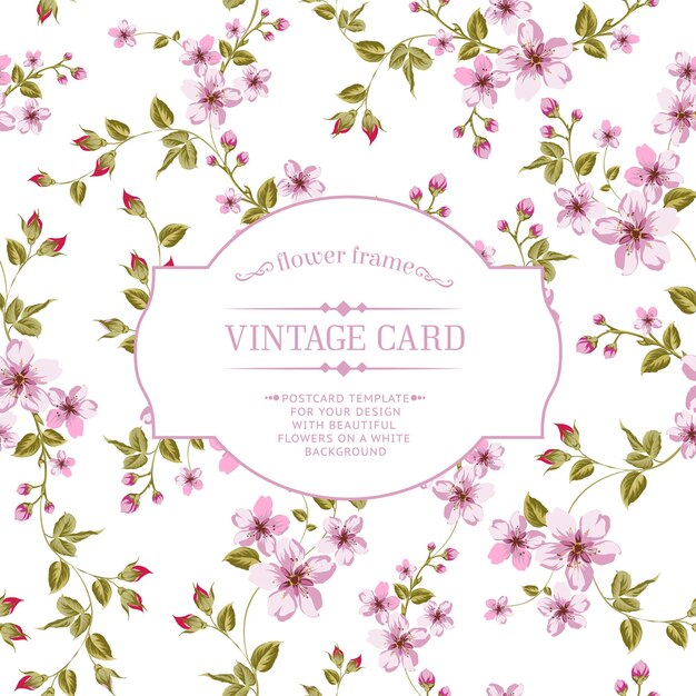 Textura de flor de flores de sakura en tarjeta vintage.