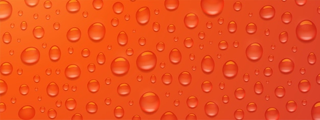 Vector gratuito textura de gotas de agua sobre fondo rojo. ilustración realista de vector de condensación de vapor, vapor o niebla sobre una superficie roja húmeda, gotas de agua clara de rocío o lluvia