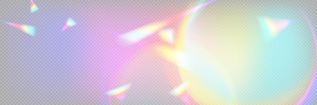 Textura de superposición de cristal de luz de prisma de arco iris Destello de holograma con brillo y efecto mágico de resplandor iridiscente Filtro de refracción holográfica sobre fondo transparente Luz solar de halo abstracto de desenfoque
