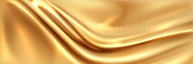 Textura de tela de seda dorada con pliegues y arrugas
