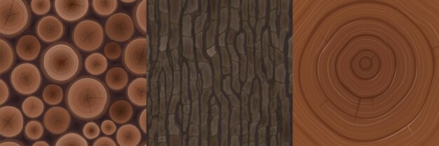 Texturas de madera para el corte de pila de leña de corteza de árbol de juego
