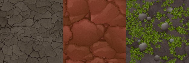 Texturas de suelo con piedras y pasto, suelo seco.