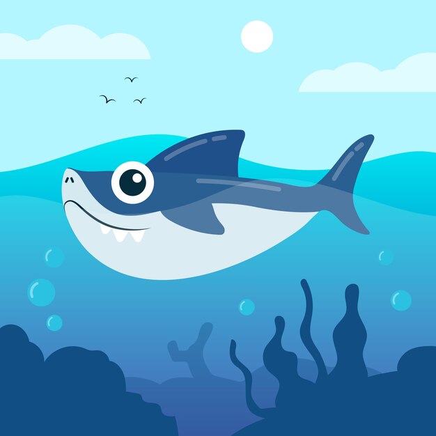 Tiburón bebé en diseño de estilo de dibujos animados