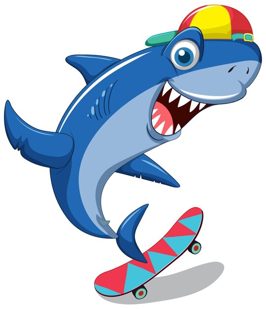 Tiburón sonriente jugando al monopatín