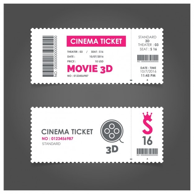 Vector gratuito ticket de cine con detalles rosas