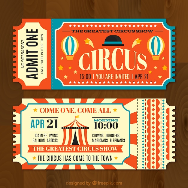 Tickets de circo en estilo vintage