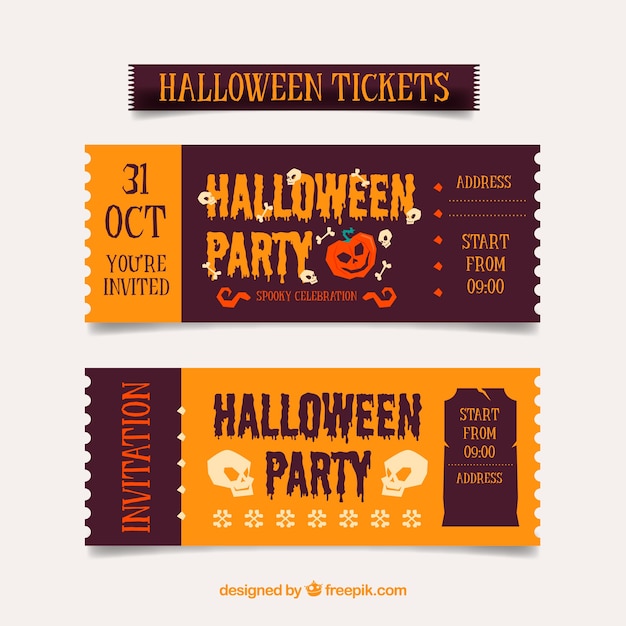 Vector gratuito tickets de halloween con diseño plano