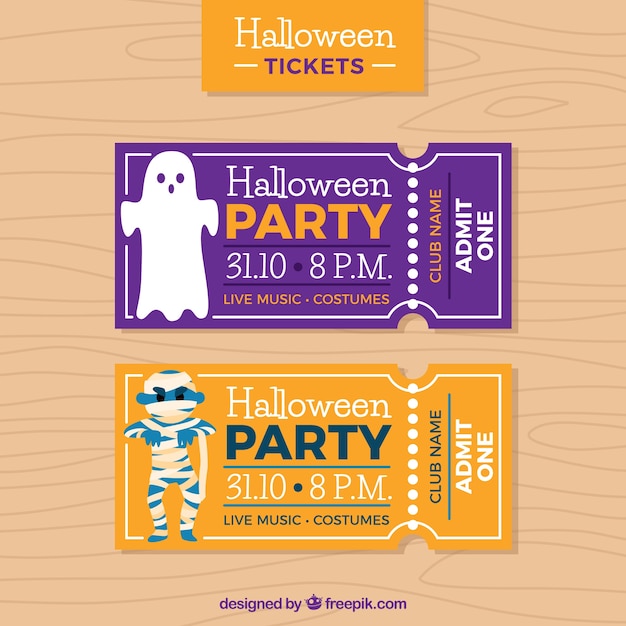 Tickets de halloween con fantasma y momia