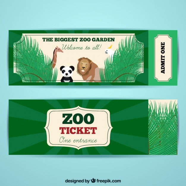 Vector gratuito tickets de zoo con simpáticos animales