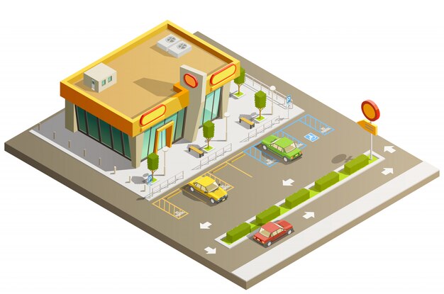 Tienda de concepto isométrico de construcción