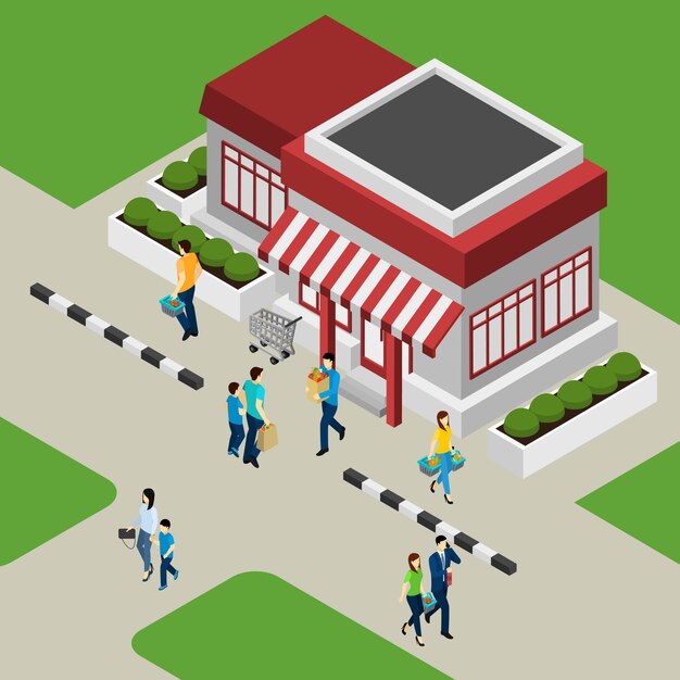 Tienda ilustración de construcción y clientes
