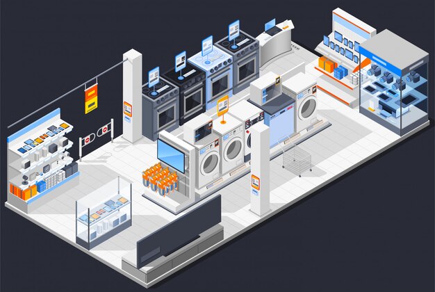 Tienda isométrica de composición eléctrica.