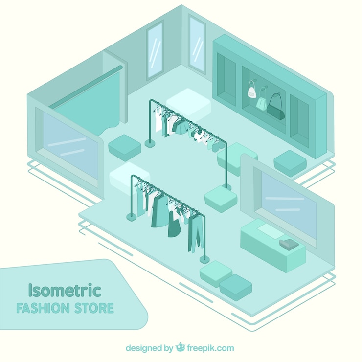 Vector gratuito tienda de moda isométrica