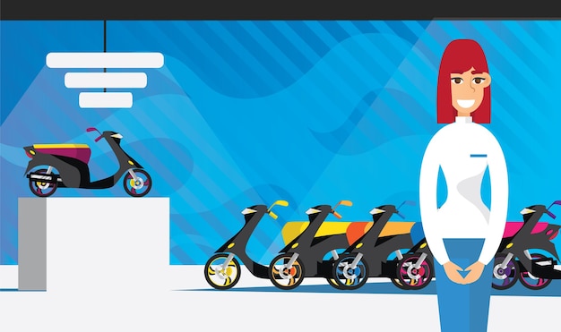 Vector gratuito tienda de motos con consultora plana