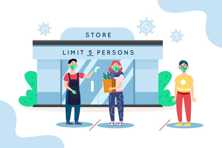 Vector gratuito tienda con un número limitado de personas.