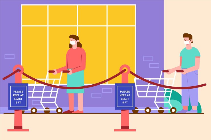 Vector gratuito tienda con un número limitado de personas.