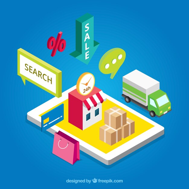 Tienda online en estilo isométrico