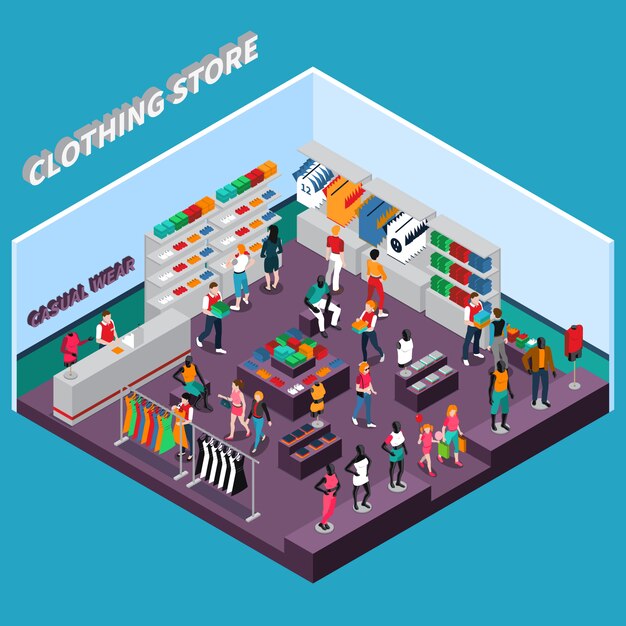 Tienda De Ropa Con Maniquíes De Composición Isométrica