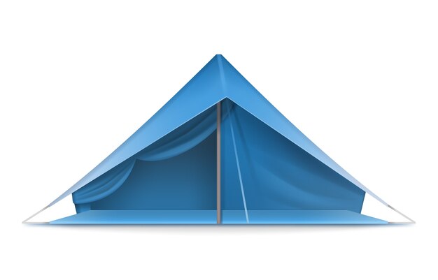 Tienda turística azul vector para viajes y acampar vista frontal aislada sobre fondo blanco
