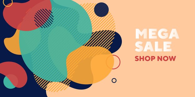 Tienda de venta ahora banner abstracto con formas transparentes