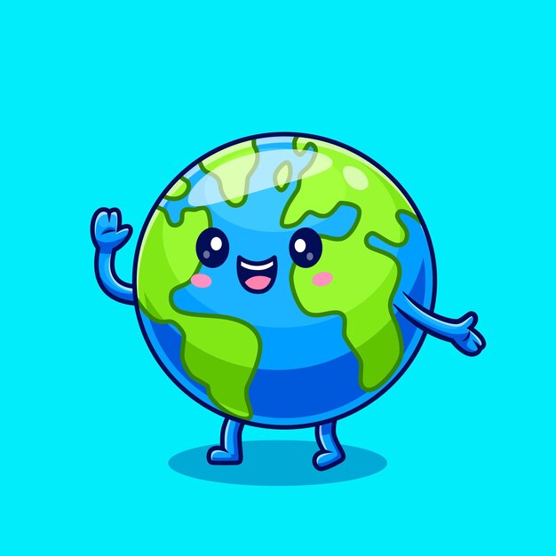La tierra linda el mundo el globo agitando la mano dibujos animados icono vectorial ilustración ciencia la gente aislada plana