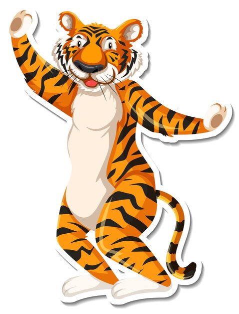 Tigre bailando personaje de dibujos animados sobre fondo blanco.