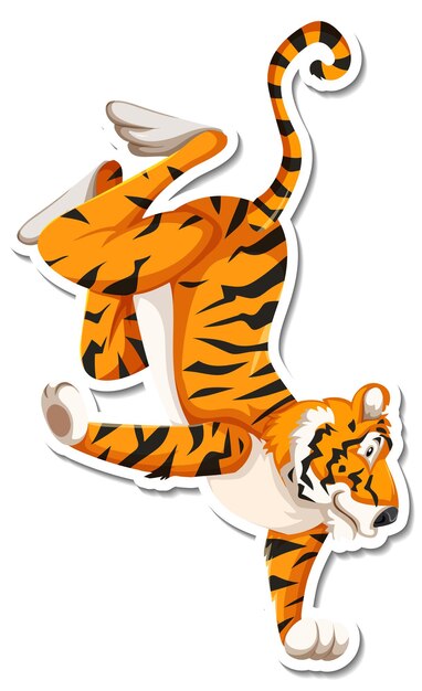 Tigre bailando personaje de dibujos animados sobre fondo blanco.