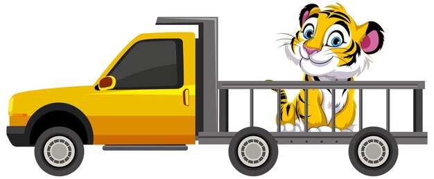 Un tigre en una camioneta amarilla