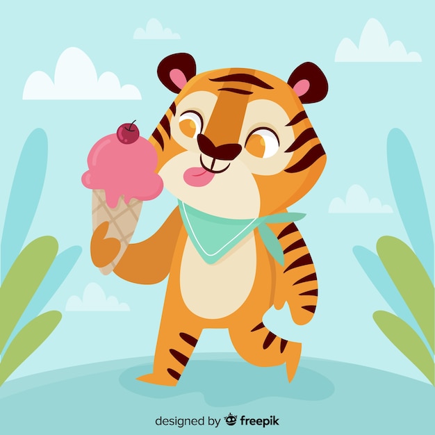 Vector gratuito tigre comiendo helado