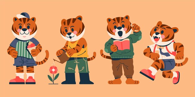 Tigre dibujado a mano posando ilustración