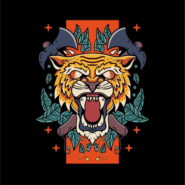 Tigre fantasma con ilustración de calavera y hacha