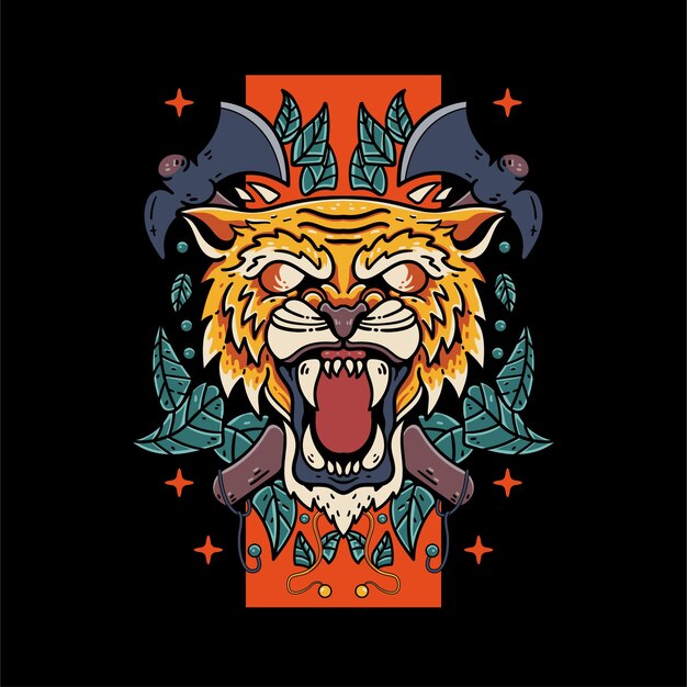 Tigre fantasma con ilustración de calavera y hacha
