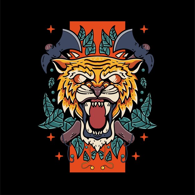 Tigre fantasma con ilustración de calavera y hacha