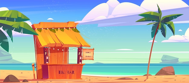 Tiki bar con máscaras tribales en la playa de verano
