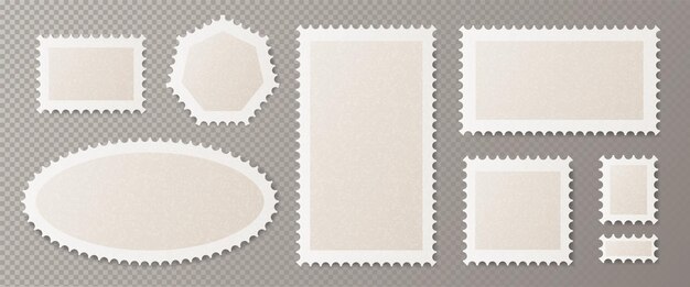 Timbres postales retro fijados sobre un fondo transparente