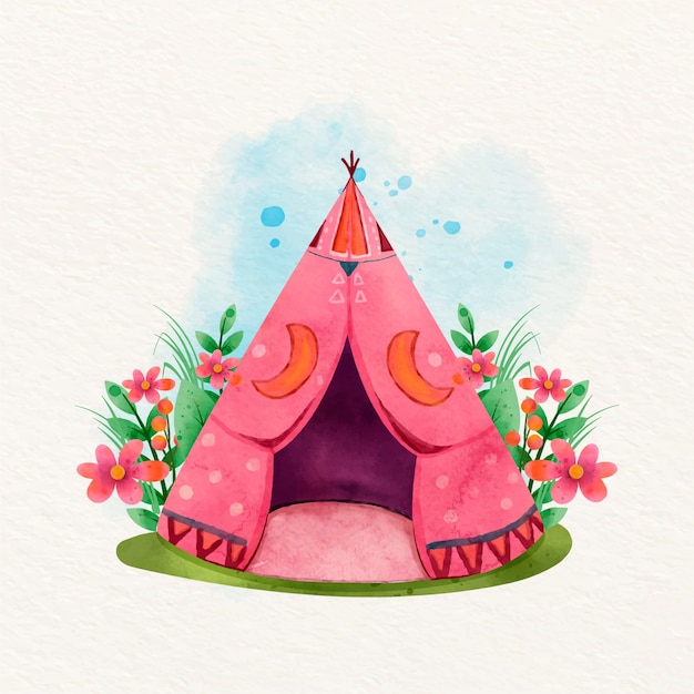 Tipi infantil de acuarela con flores.