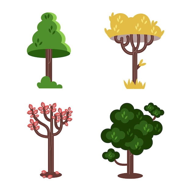 Tipo de diseño plano de colección de árboles.