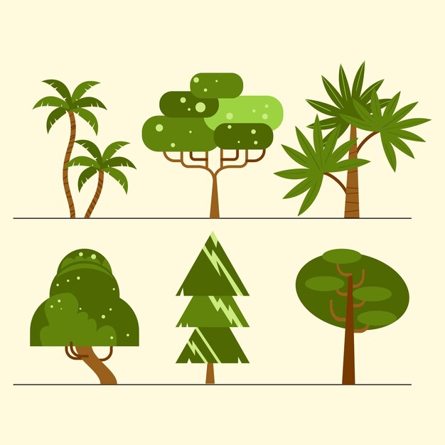 Tipo de diseño plano de colección de árboles.