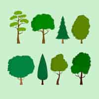 Vector gratuito tipo de diseño plano de conjunto de árboles.