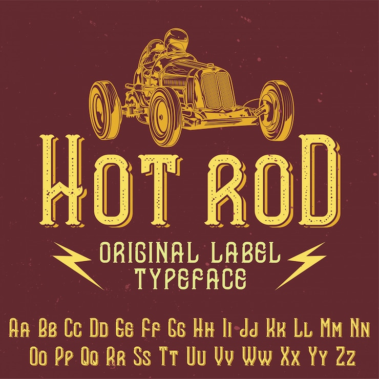 Vector gratuito tipo de letra de la etiqueta original llamado 'hot rod'. bueno para usar en cualquier diseño de etiqueta.
