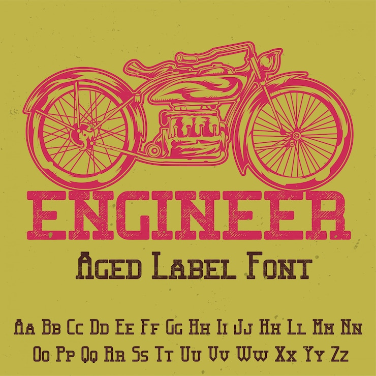 Vector gratuito tipo de letra original de la etiqueta denominada "ingeniero". bueno para usar en cualquier diseño de etiqueta.