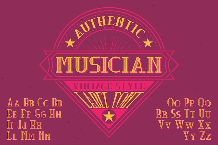 Vector gratuito tipo de letra original de la etiqueta denominada 'músico'. bueno para usar en cualquier diseño de etiqueta.