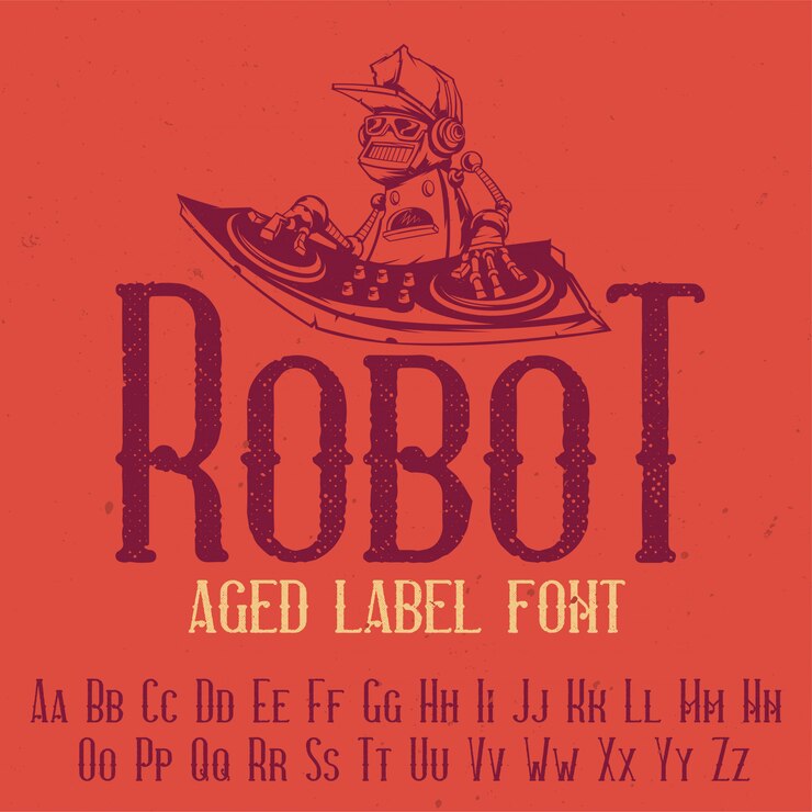 Vector gratuito tipo de letra original de la etiqueta denominada "robot". bueno para usar en cualquier diseño de etiqueta.