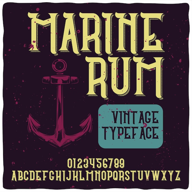 Tipografía del alfabeto vintage llamada Marine Rum.