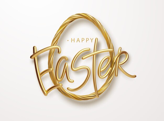 Tipografía brillante metálico dorado de moda moderna Feliz Pascua sobre un fondo de huevos de Pascua