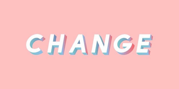 Tipografía de cambio de palabra isométrica en un vector de fondo rosa milenario