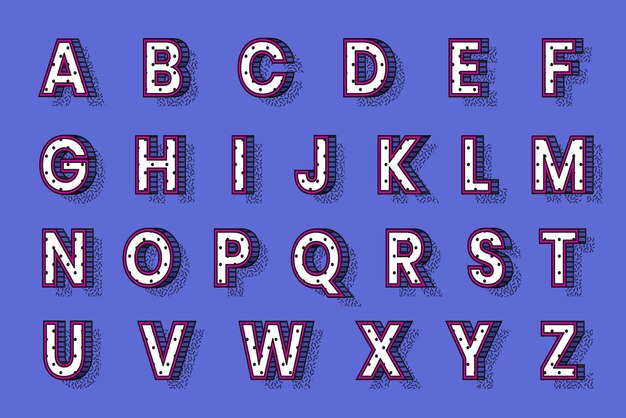 Tipografía de estilo de semitono isométrico de vector de alfabeto 3D
