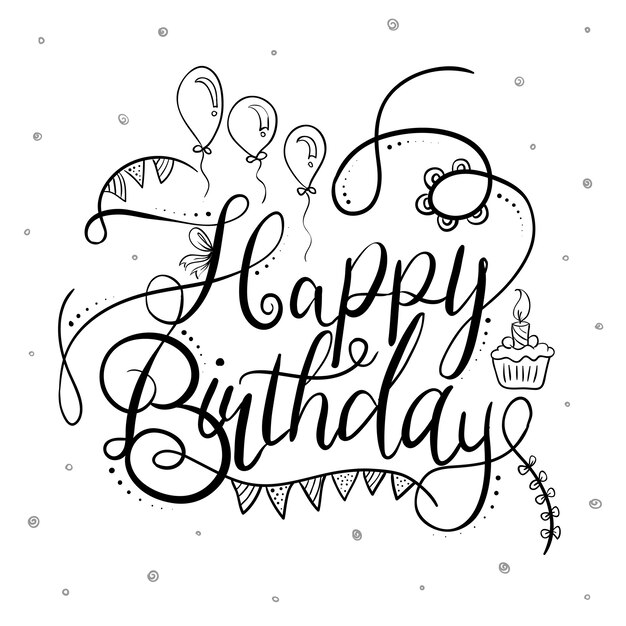 Tipografía feliz cumpleaños blanco y negro