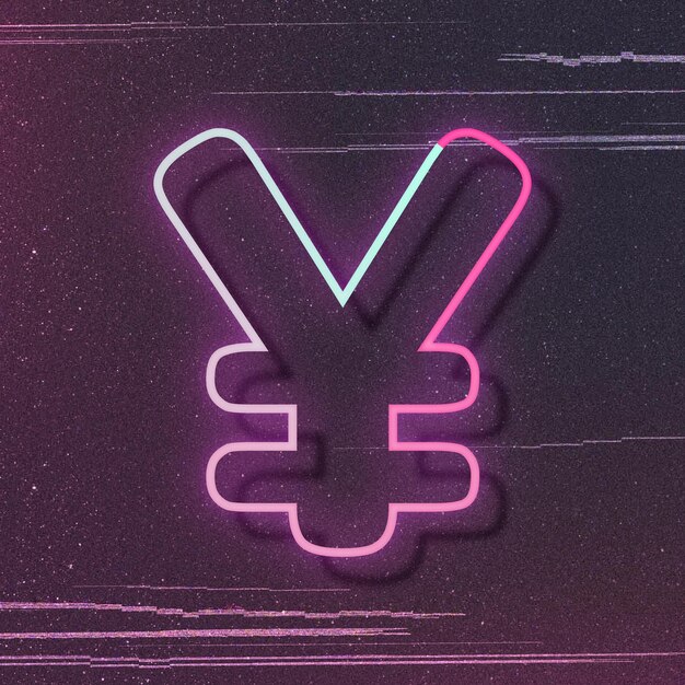 Tipografía de fuente de vector de signo de yen de brillo de neón rosa