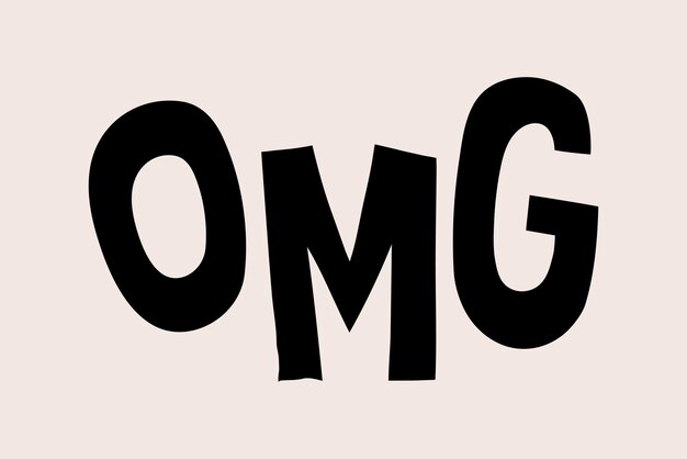Tipografía de garabato OMG negro sobre vector de fondo beige